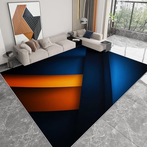 Abstract Geometric Area Rugs, Blue Modern Carpet, Washable Non Slip Low Pile Soft Rug for Living Room Bedroom Office Home Decor Mat 2x3ft