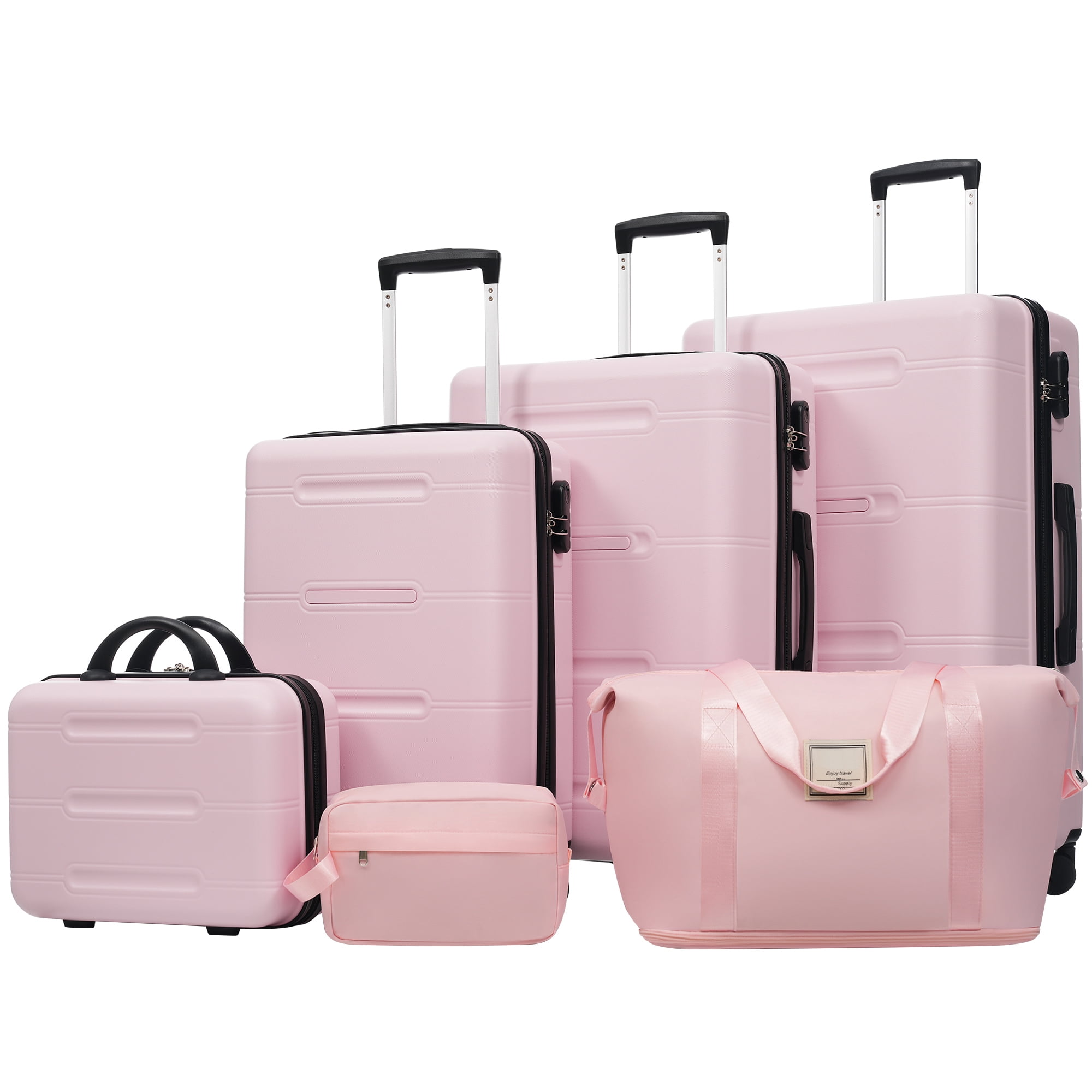 Euroco 6 Piece Luggage Sets,Lightweight Hardshell Suitcase set with Spinner Wheels,Handle Password Lock,Cosmetic Case & 2 Travel Duffel Bags,Large Suitcase Set for Family(14/20/24/28 inch),Pink