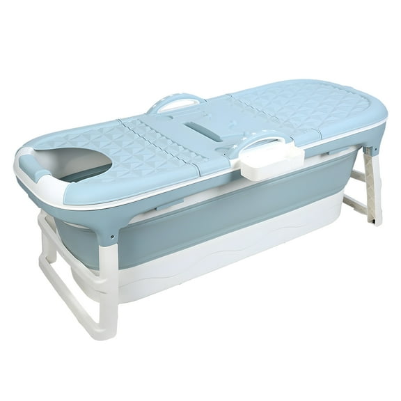 Wliqien 58/50/46 inch Foldable Bathtub, Portable Bathtub for Adult, Large Collapsible Tub, Freestanding Surround Collapsible Bathtub, Effortless Folding Bathtub, Hot Bath, Ice Bath (Blue)