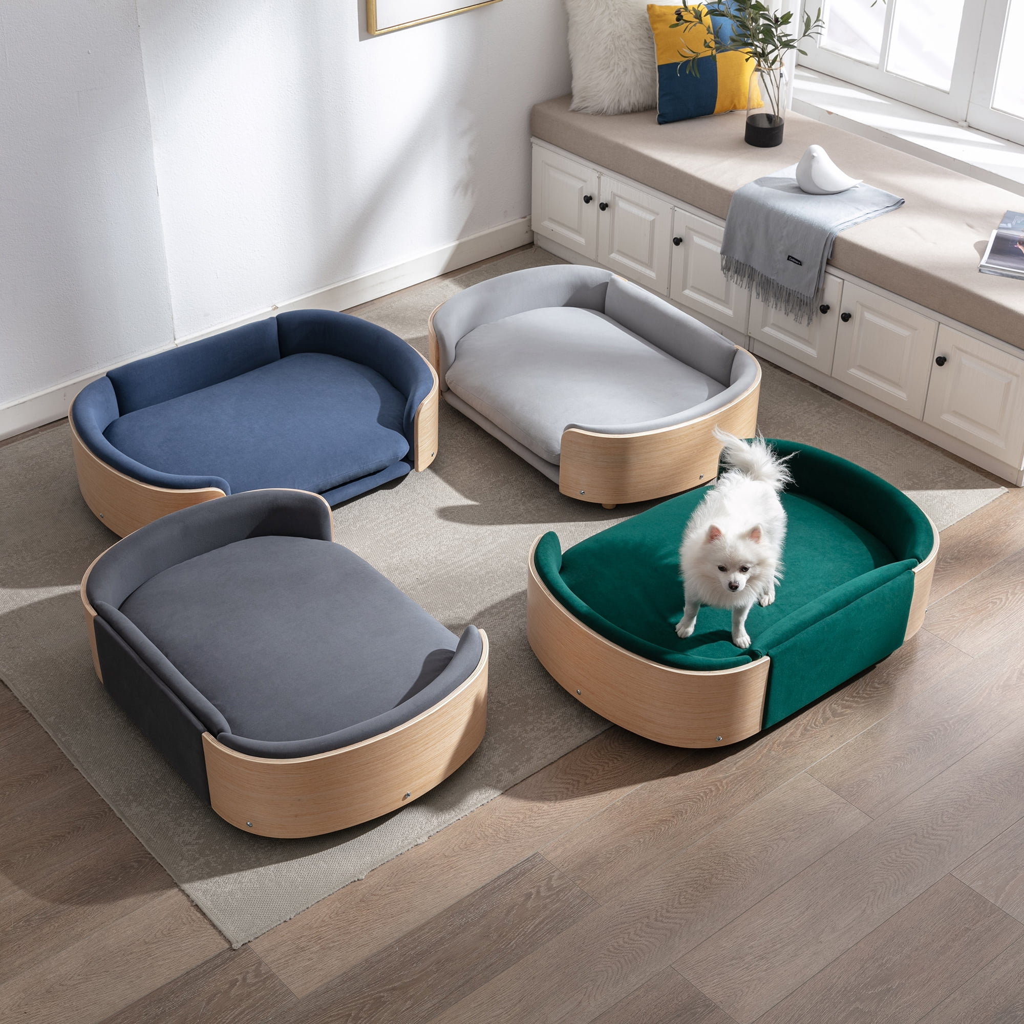 Pefilos 38" Elevated Dog Bed Pet Sofa with Solid Wood Legs and Bent Back, Cat Sofa Bed Velvet Cushion Couch Furniture, Dark Gray Pefilos 38" Elevated Dog Bed Pet Sofa with Solid Wood Legs and Bent Back, Cat Sofa Bed Velvet Cushion Couch Furniture, Dark Gray