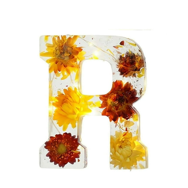 Handmade Floral Resin Night Light, LED, Dried Flowers in Resin, Letter Design, Soft Glow, Durable, Perfect Gift for Birthdays/Weddings