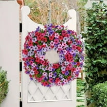 Holloyiver 17.7 Inch Spring Summer Wreath for Front Door, Artificial Wreath with Daisy and Green Eucalyptus Leaves, Large Flower Wreath with Fake Butterflies for Indoor Outdoor Home Decor