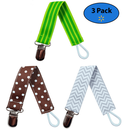 EliteBaby Pacifier Clip Holder for Boys, 3 Pack | Teething Toys, Soothie Pacifiers, Baby Blanket, & Baby Bibs | Stainless Steel Clasp | Baby Gift