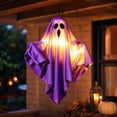 thumbnail image 4 of Halloween Luminous Fabric Ghost Hanging Ornament, LED Lighted Ghost Decor with Button Battery, Spooky Indoor Outdoor Hanging Décor for Porch, Window, Tree, Home Party, Soft Satin Cloth, 4 of 6