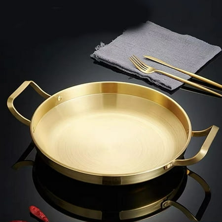 

Stainless Steel Double Handle Pans Home Cooking Pot Frying Picnic Plates Cookware Hot Pot Flat Bottom Dry Pot
