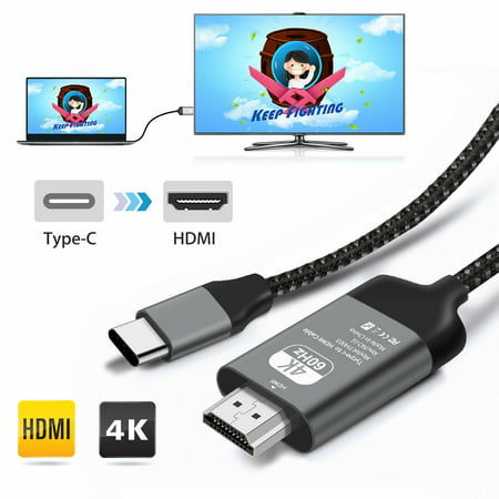 Type C to HDMI Cable (4K@60Hz) ,6.6ft/2m USB C to HDTV Adapter (Thunderbolt 3 Compatible) with MacBook Pro/MacBook/iPad Pro, Surface Book 2, Samsung Galaxy S10/S10E/S9/S8 by
