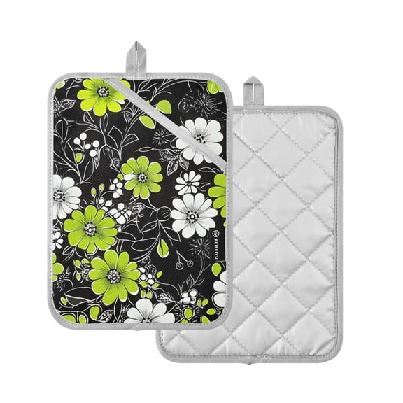 Yayeee Pot Holders Kitchen Heat Resistant with Pocket 7"x9.8" Cotton Oven Cooking Hot Pads, White Flower Pattern