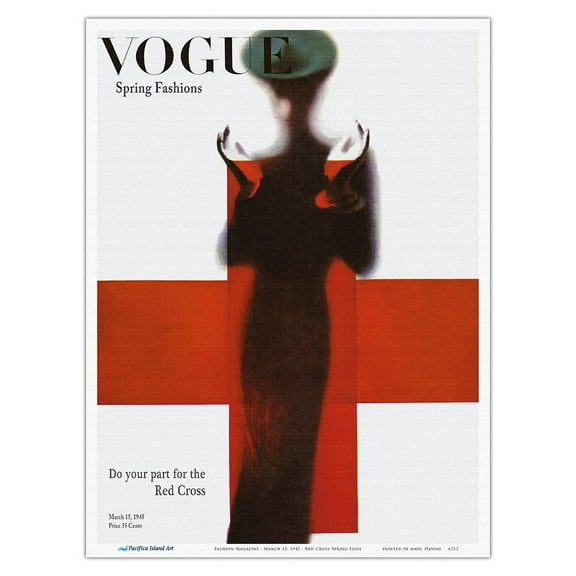 Fashion Magazine - March 15 1945 - Red Cross Spring Issue - Vintage Magazine Cover by Erwin Blumenfeld - Master Art Print (Unframed) 9in x 12in