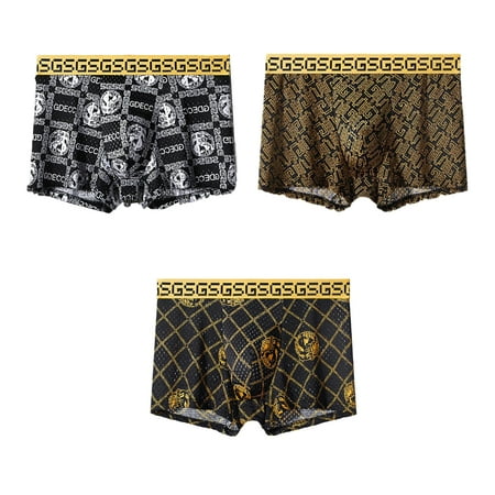Osdhezcn Mens Print Boxer Shorts Ice Silk Underwear Stretch Seamless Thin Panties Breathable Anti Chafing Stereos Boxers Briefs