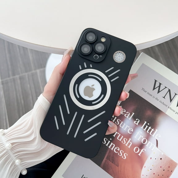 Case for iPhone 14 Pro, Magnetic Compatible with MagSafe Wireless Charging, Glass Lens Camera Protector, Logo View Hollow Rugged PC Shockproof Case for iPhone 14 Pro Women Men,Black