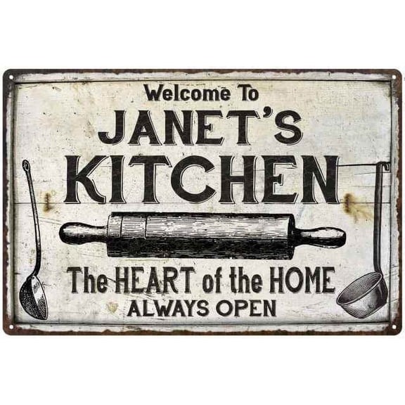 JANET'S Kitchen Farmhouse Sign Gift 8x12 Metal 208120033048
