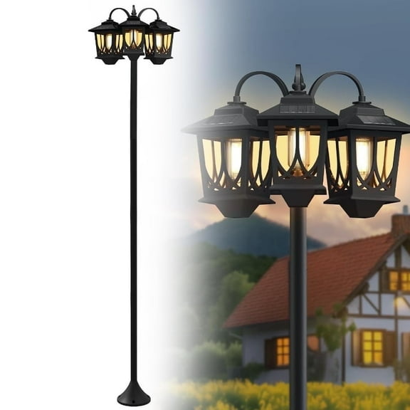 HOODINK 3-Head Solar Outdoor Lamp Post Lights, 73" 60 Lumens Solar Lights Outdoor Waterproof for Garden