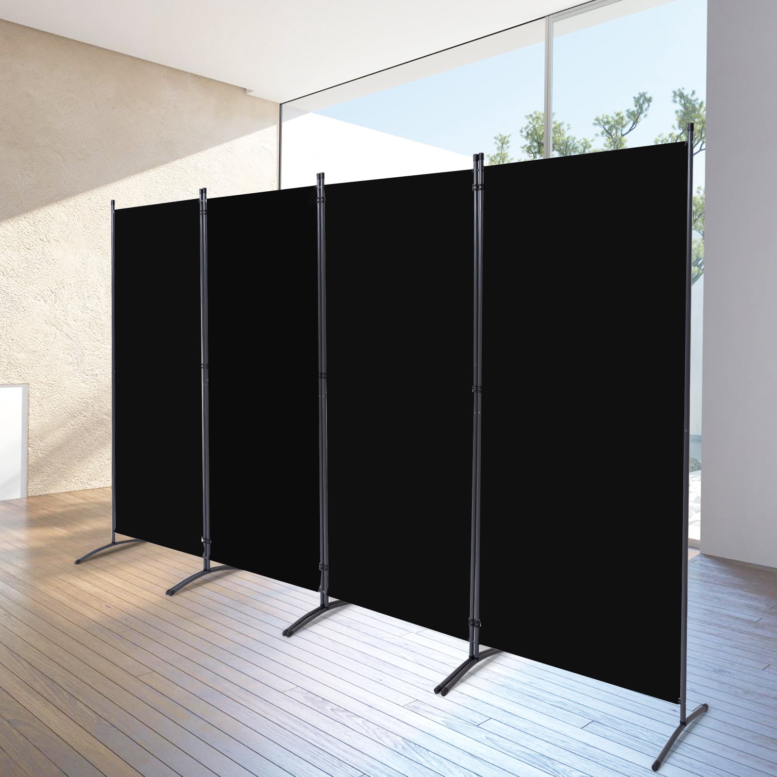 YASRKML Room Divider, 4 Panel Folding Privacy Screen for Office, Room Divider Screen Freestanding Partition Room Separators Fabric Panel 136"x71.3", Black