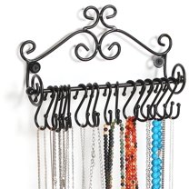 MyGift Wall Mounted Black Metal Scrollwork Design Jewelry Organizer Rack