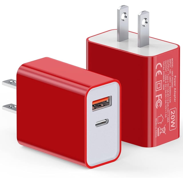 Bloque de cargador de pared USB C de 20 W, paquete de 3 adaptadores de enchufe de bloque de carga rápido tipo C con puerto dual PD para iPhone 13/12/11 /Pro Max, XS/XR/X, iPad Pro, AirPods Pro, Samsun