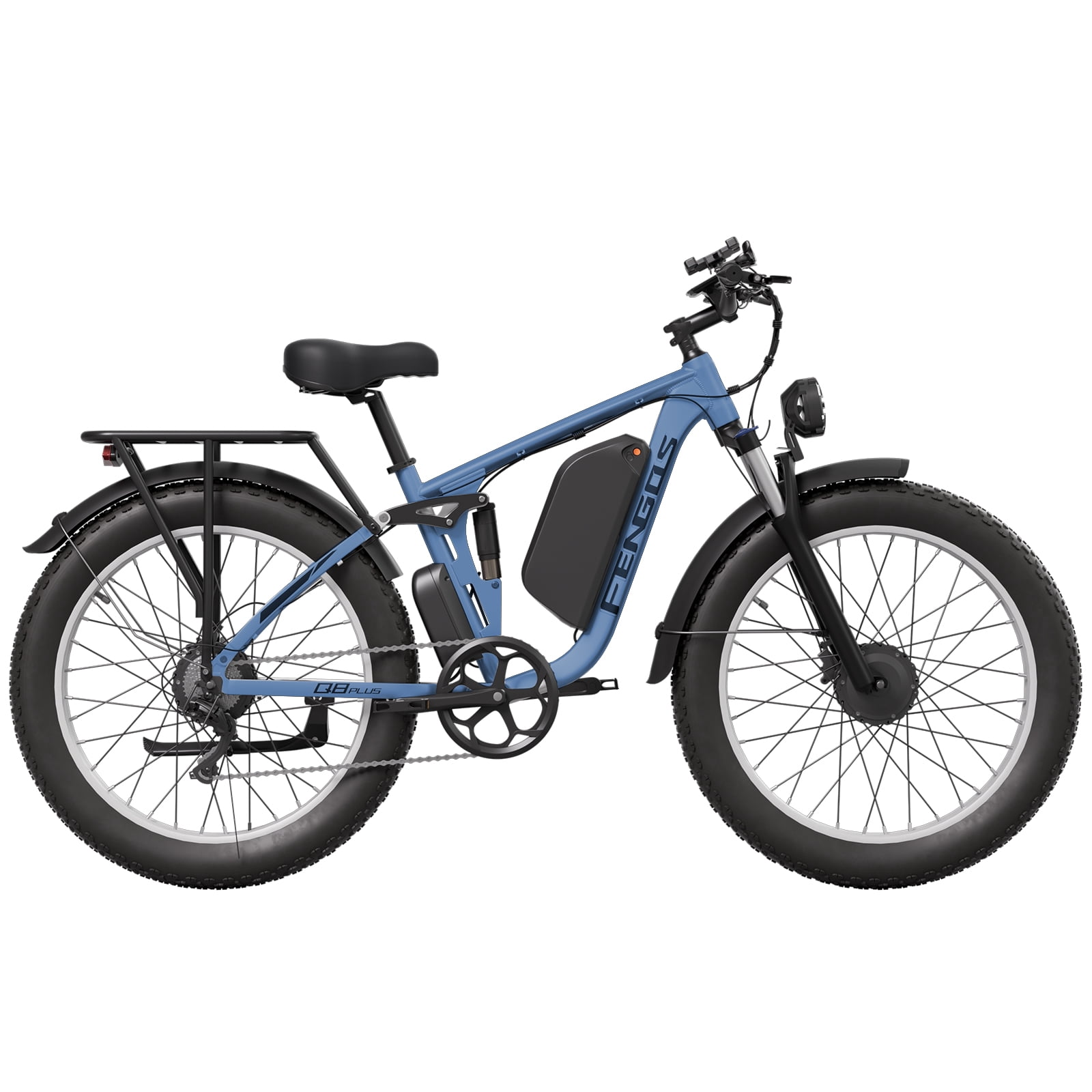 FENGQS Q8PLUS Electric Bike 5000W Dual Motor for Adults, 52V/23Ah Battery, 26"x4" Fat Tire, Hydraulic Disc Brakes, 45MPH Top, 80-100 Miles Range-(Gray Blue) UL 2849