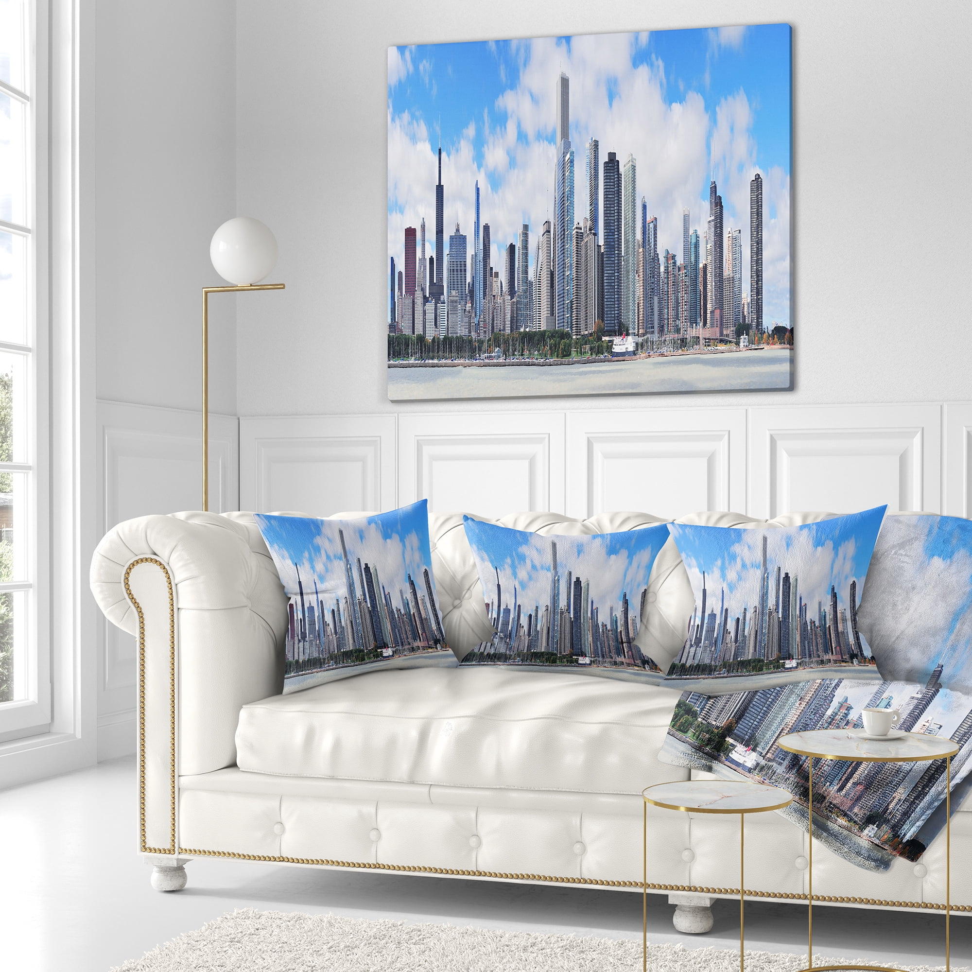 Designart Chicago City Urban Skyline - Photography Throw Pillow - 16x16