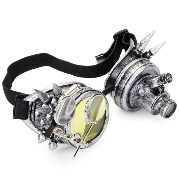 SAYFUT Vintage Silver Steampunk Goggles with Double Ocular Loupe Retro Rivet PuSAYFUT Gothic Cosplay Goggles Glasses Eyewear