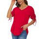 thumbnail image 1 of Blusa de manga con cordón para mujer, cuello en V, color puro, bolsillo frontal, blusa de ajuste casual de moda para citas, rojo XL, 1 of 5