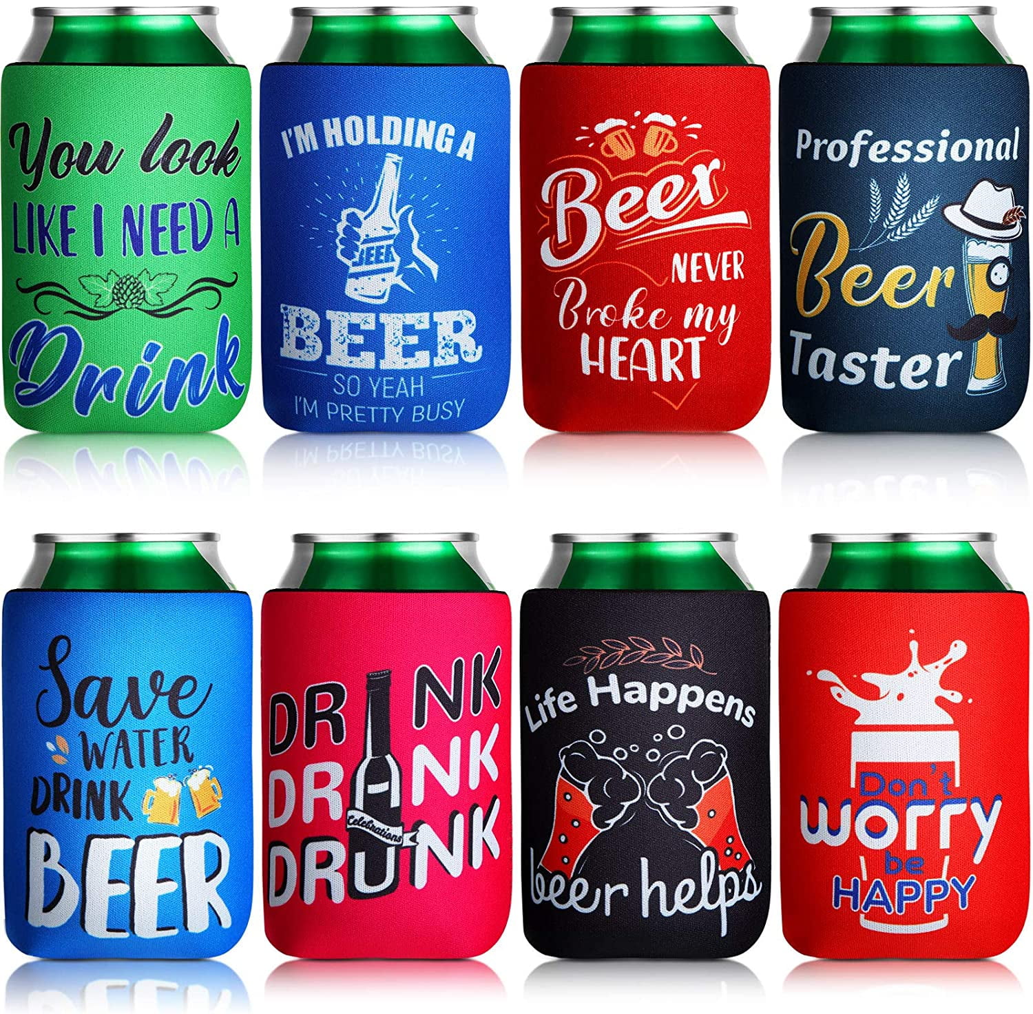 8 Pieces Beer Can Sleeves Beer Can Coolers Funny Quotes Neoprene Drink Cooler  Sleeves for Cans and Bottles - Walmart.com