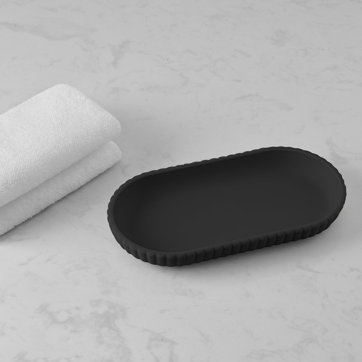 (3 pack) Mainstays Rubberized Plastic Ribbed Accessory Tray, Black