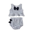 thumbnail image 1 of Hiiyo Infant Girls Bikini Swimsuit Bow Striped Ruffle Bathing Suit Summer Beach Swimwear, 1 of 4