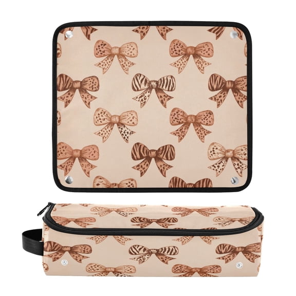 Hair Tools Travel Bag Heat-Resistant Curling Iron Organizer Bag with Detachable Heatproof Mat Travel Storage Case Leopard Print Bow