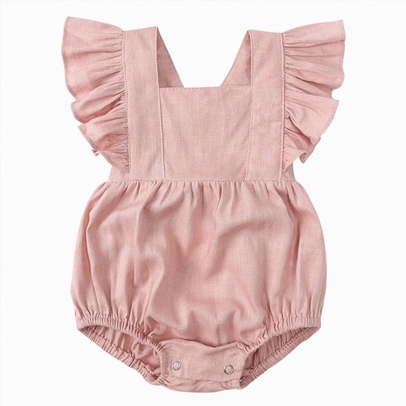 mgoYE Baby Girls Playsuits Ruffled Bodysuit 3 6 12 18 Month Fly Sleeve Romper Newborn Cotton Linen Jumpsuit Infant Summer Clothes(Pink,18-24 Months)