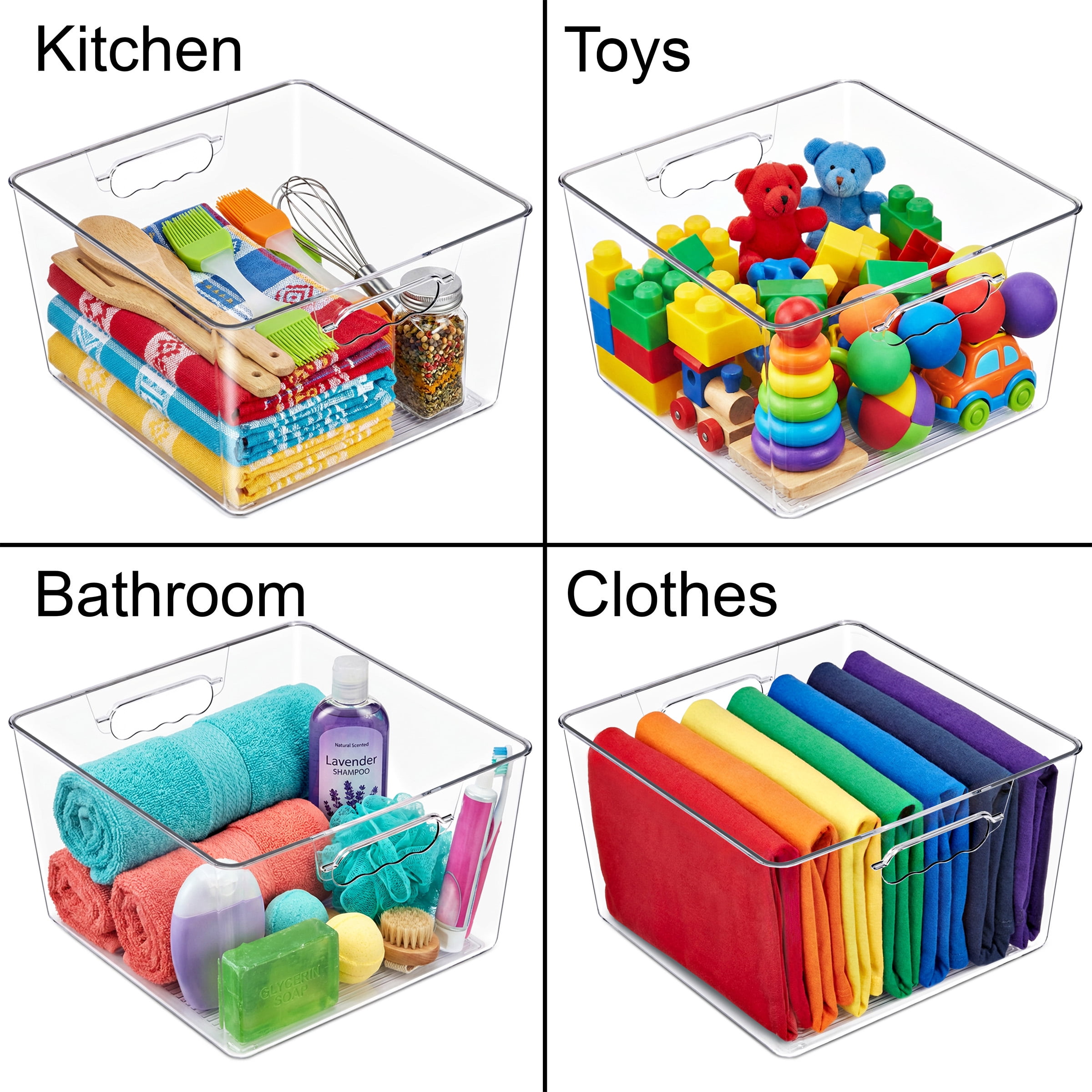 Sorbus 8-Pack Clear Stackable Storage Bins with Handles, BPA-Free Large Square Organizers