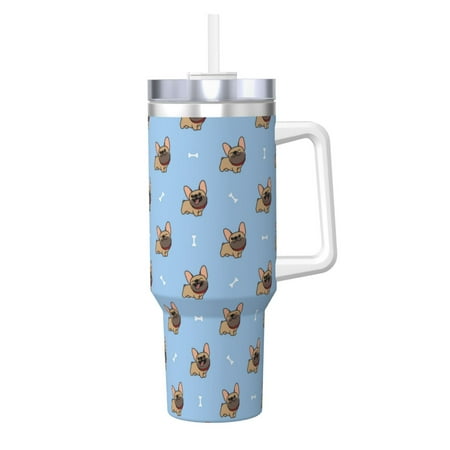 

Cauagu Brown French Bulldog Print Stainless Steel Vacuum Insulated Tumbler 40oz Water Bottle with Handle & Flip Straw Reusable Travel Coffee Mug for Women & Men