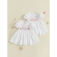 thumbnail image 3 of BemeyourBBs Toddler Baby Girl Birthday Dress Outfit 1 2 3 4 Years Old Birthday Summer Clothes Pull Short Sleeve Letters Embroidery Polka Dot Smocked Dress Little Girl Princess Party Dress, 3 of 9