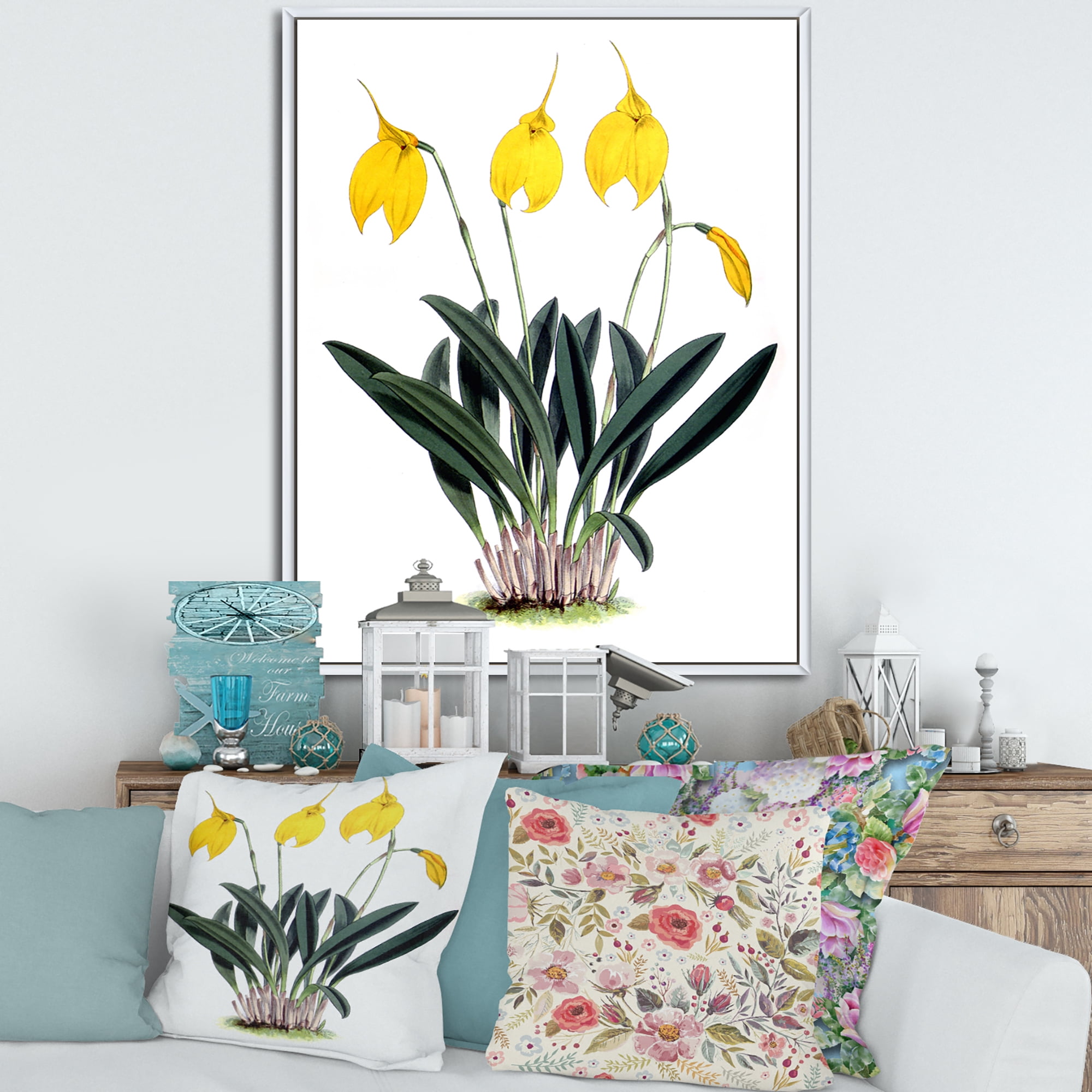 Designart 'Orchid Retro Flowers' Farmhouse Framed Canvas Wall Art Print
