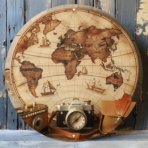 HELLOYOUNG Vintage Aluminum Wall Art Decor, Retro Metal World Map Sign, 2D Travel Souvenir Plaque for Home, Bar, Kitchen Decor