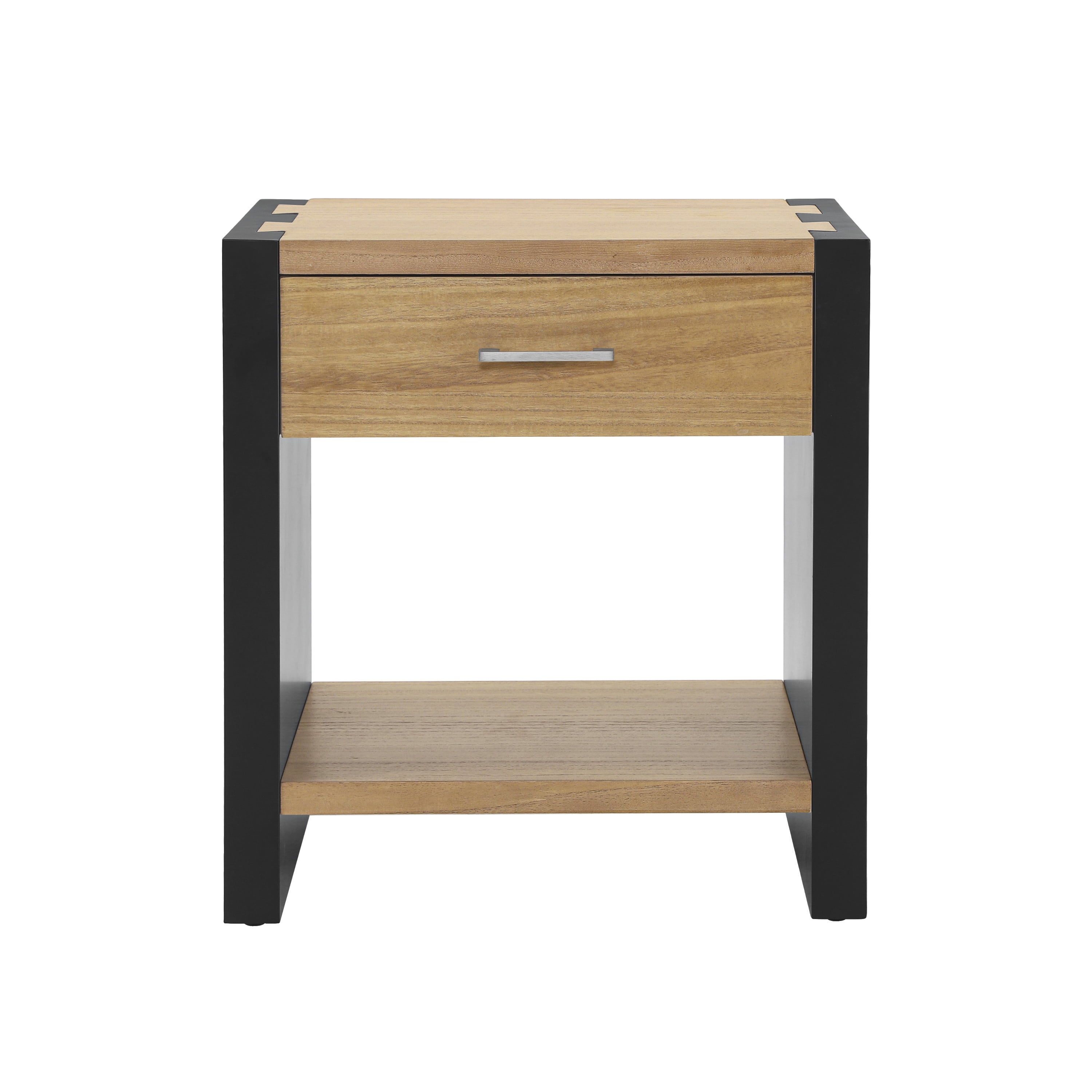 Euroco 25.25" Tall Nightstand with Storage Drawer,Solid Wood Bedside Table End Side Table with Bottom Shelf for Bedroom,Black