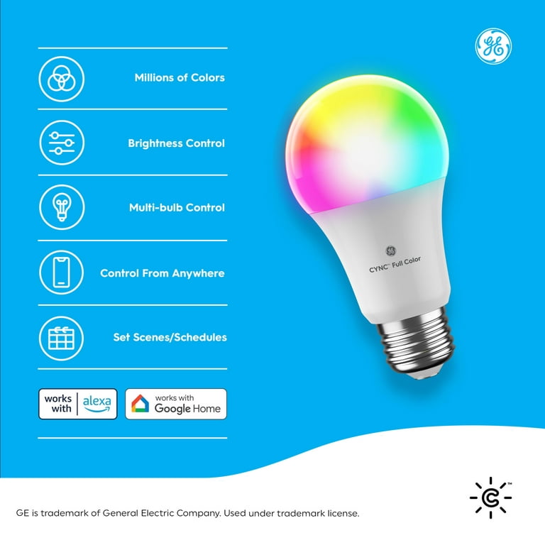 GE Cync Smart LED Light Bulb, 60 Watt, Color Changing, A19 Bulb, Medium Base