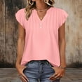 thumbnail image 4 of JGGSPWM Summer Tops for Women Button Down Blouses for Women Dressy Casual Solid Color V Neck T Shirts with Ruffle Sleeve Pink L, 4 of 9