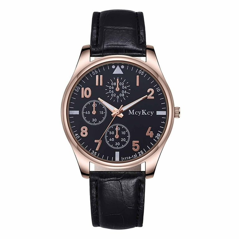 Rose Gold Watch for Men - Minimalist Black Face - Black Leather Strap