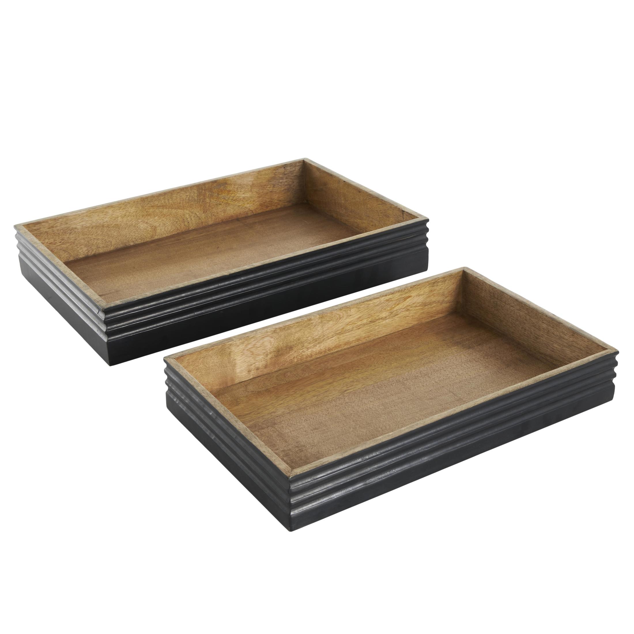 DecMode 18", 16"W Brown Mango Wood Handmade Tray with Black Groove Exterior, 2-Pieces