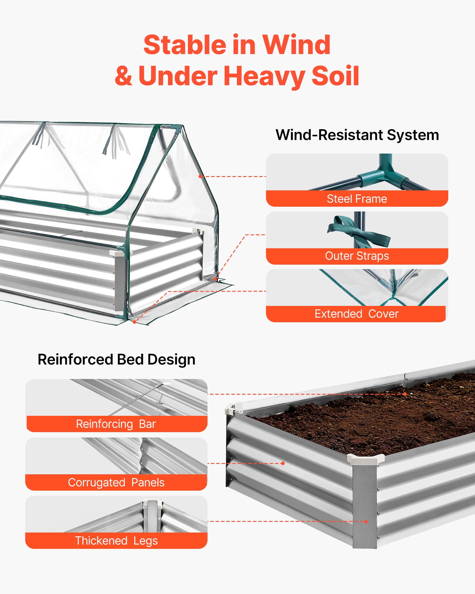 VEVOR Raised Garden Bed with Cover, 6 x 3 x 1 ft, Rectangular Galvanized Metal Planter Box Kit Outdoor, with PE Greenhouse Cover & Gloves, Rustproof Alu-Zinc, for Growing Flowers Vegetables, Silver