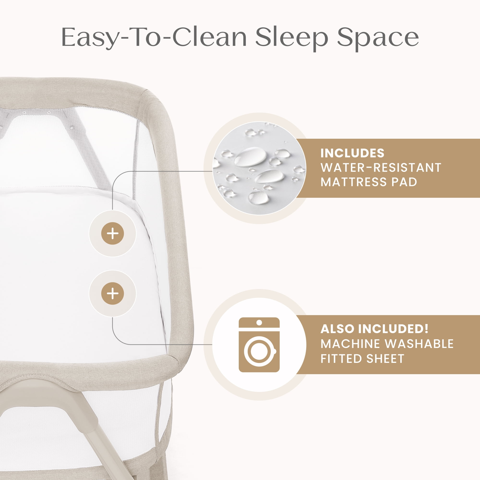 Delta Children Haven AirFlow Bassinet with Breathable Mesh and Wheels, Tan