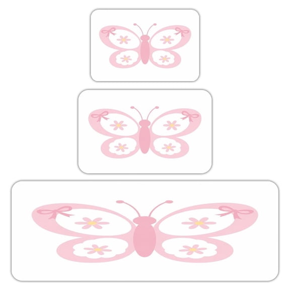 RKSupls Kitchen Rug Set 3 Piece Anti-Slip Flannel Floor Mats, Butterfly Flower Wings Washable Absorbent Runner Mats for Kitchen Bathroom Home Decor