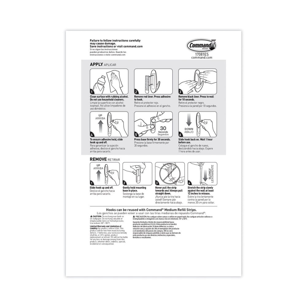 Command 17081CABPK-NA General Purpose Hooks and Strips with 3-lb. Capacity - White (50/Carton)