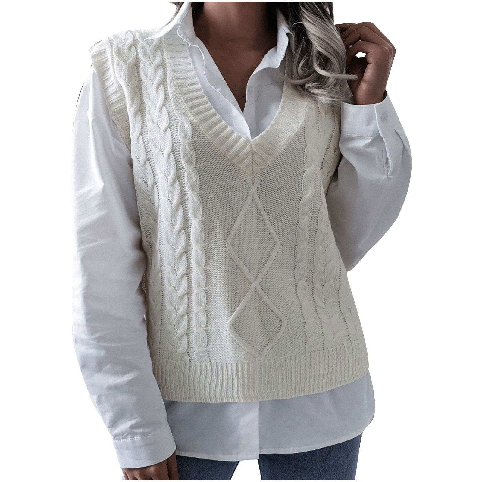 Fashion Women Casual V-Neck Hollow Knitted Vest Sweater Vest