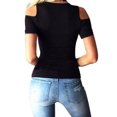 thumbnail image 2 of XXXITICAT Women's Cold Shoulder Sexy Lace Up V-Neck T-Shirts Tops Clubwear(BL,S), 2 of 4
