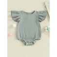 thumbnail image 2 of Argulvti Infant Baby Girls Summer Leisure Rompers Solid Color Round Neck Fly Sleeve Cotton Bodysuits, 2 of 8