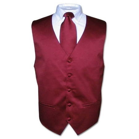 Men's Dress Vest & NeckTie Solid BURGUNDY Color Neck Tie Set for Suit or