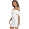 thumbnail image 5 of BEAUKEY Women Off Shoulder V Neck Bandage Dress Button Summer Female Bodycon Mini White, 5 of 6