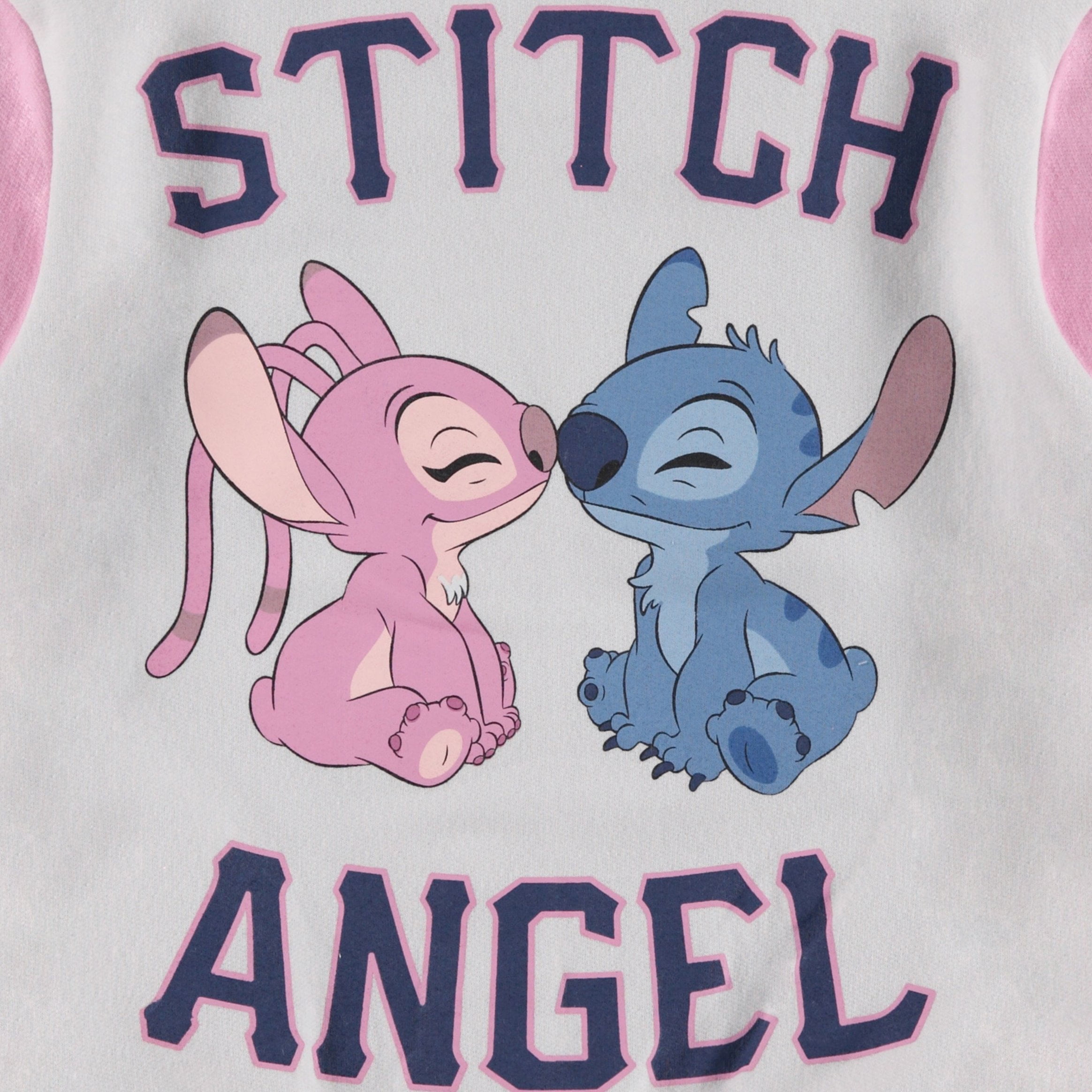 Lilo,Stitch and Angel Varsity Bomber Jacket - Little and Big Girl Sizes 4-16, Light Grey/Pink, 10-12