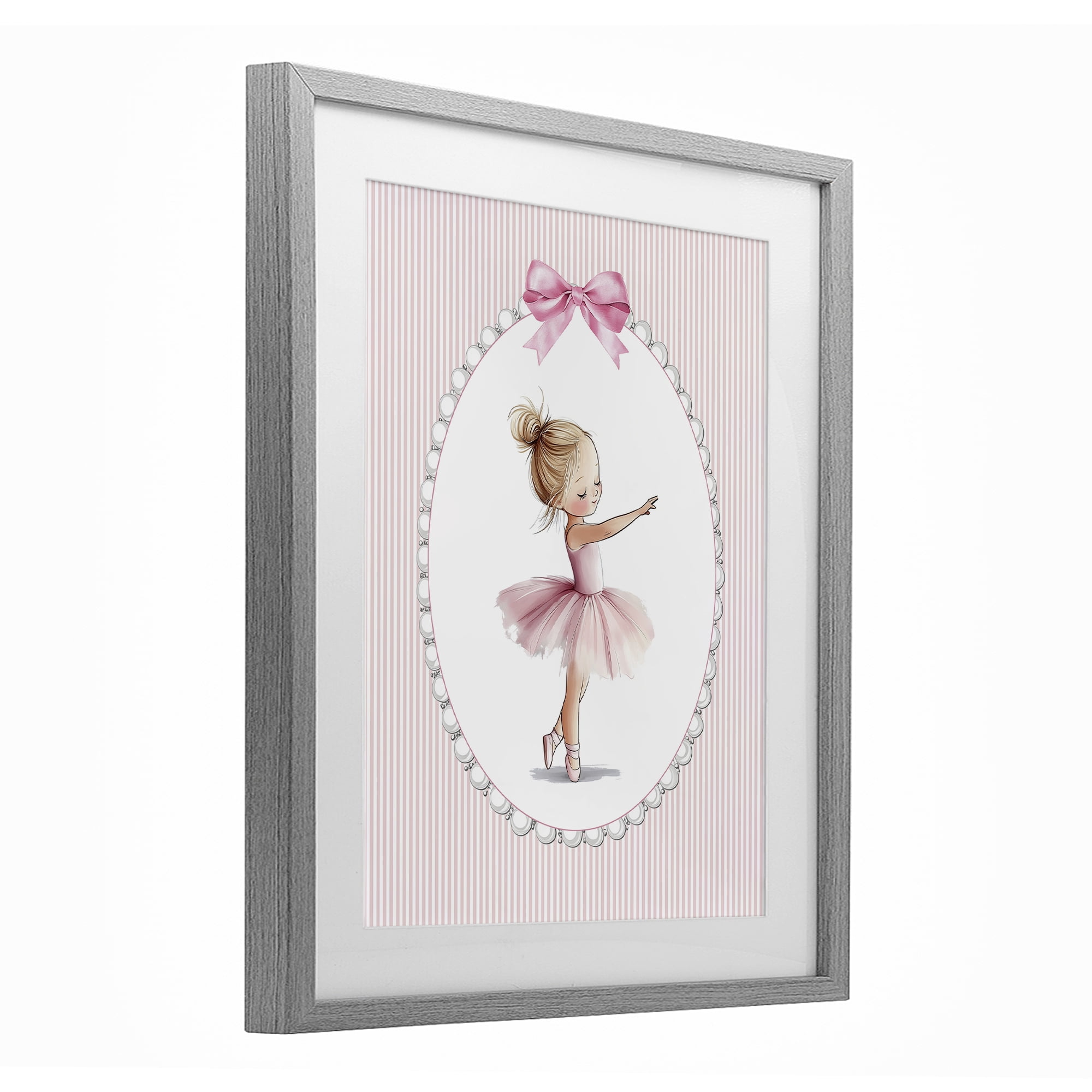 Stupell Industries Blush Pink Ballerina Gray Framed Print Under Glass, design by Christine Simpson Art