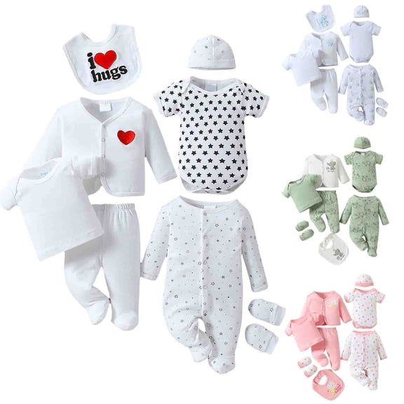 Pandaie 3 6 9M 8 Piece Baby Boy Girl Outfit Set Newborn Infant Summer Clothes Three Shirt Romper One Jumpsuit A Long Pants Bib Gloves Hat Green